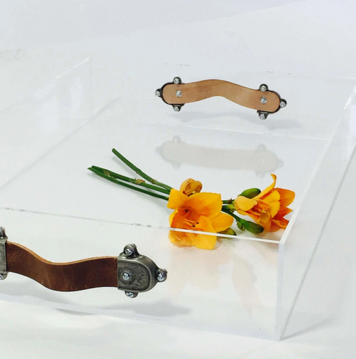 Acrylic Serving Tray with Leather Handles by Jamie Dietrich