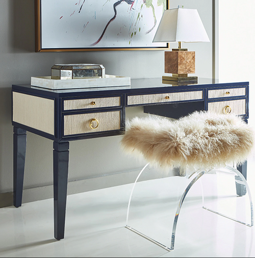 Marlowe Lucite Fur Stool by Worlds Away