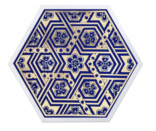 Natural Curiosities Hexagon Moroccan Blue Tile Art