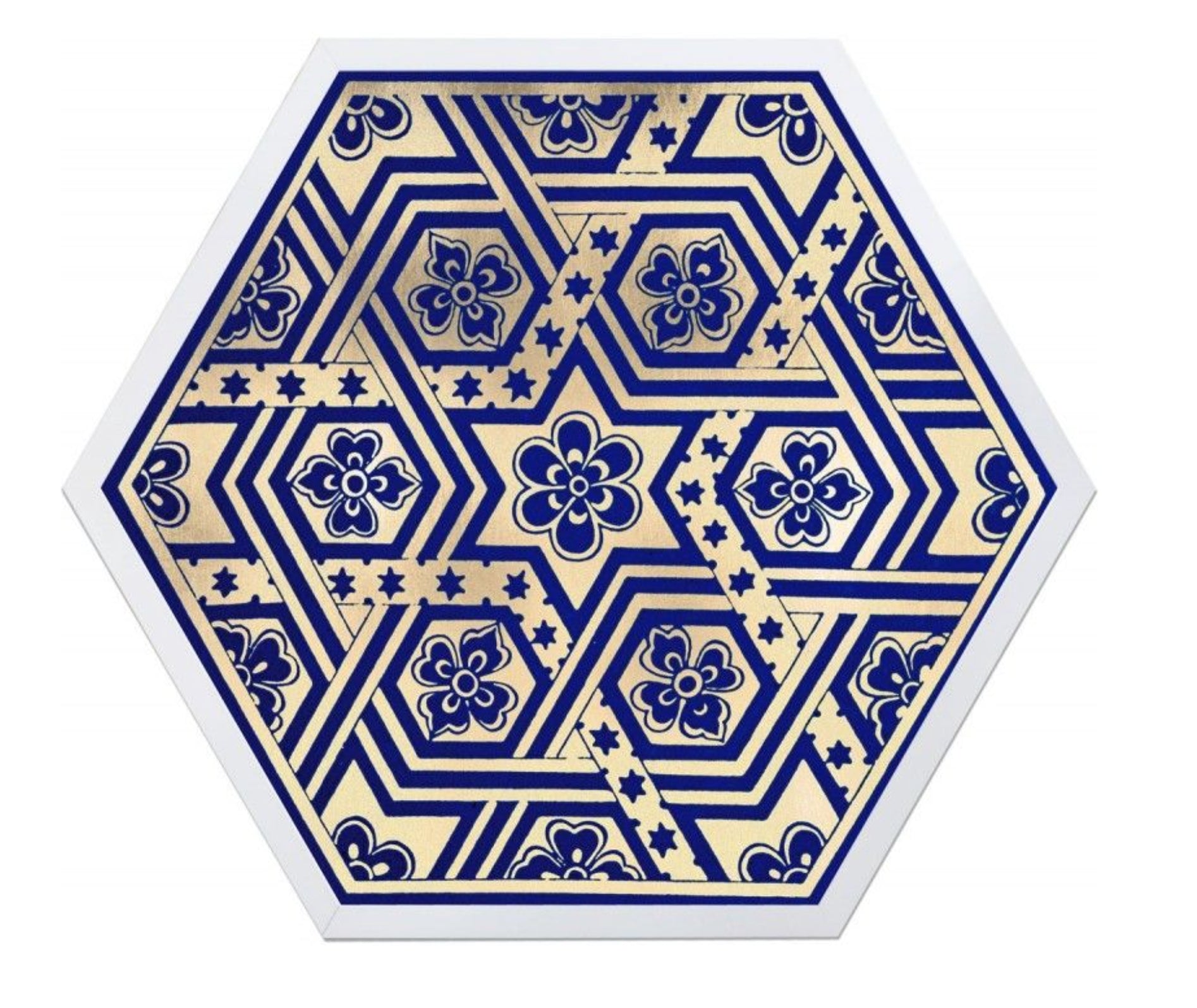 Natural Curiosities Hexagon Moroccan Blue and Gold Tile Art