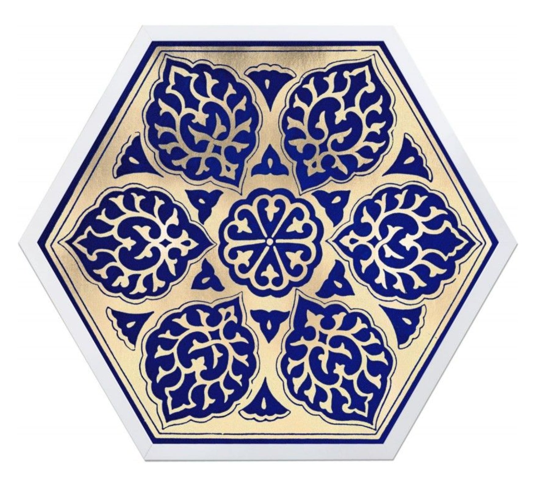 Natural Curiosities Hexagon Moroccan Blue and Gold Tile Art