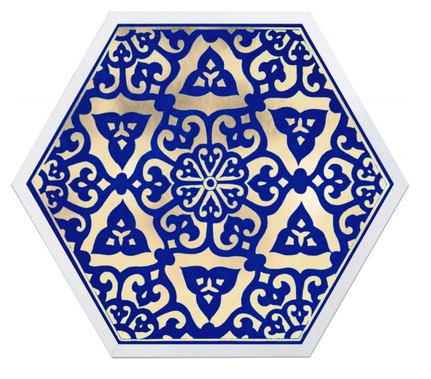 Natural Curiosities Hexagon Moroccan Blue and Gold Tile Art