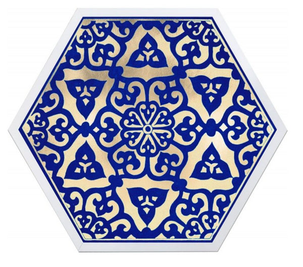 Natural Curiosities Hexagon Moroccan Blue Tile Art