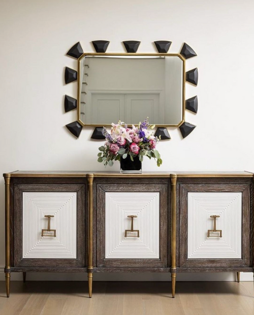 Celerie Kemble Black Leather & Burnished Brass Mirror