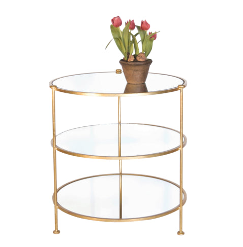 Worlds Away 3-Tier Round Table With Mirrored Shelves
