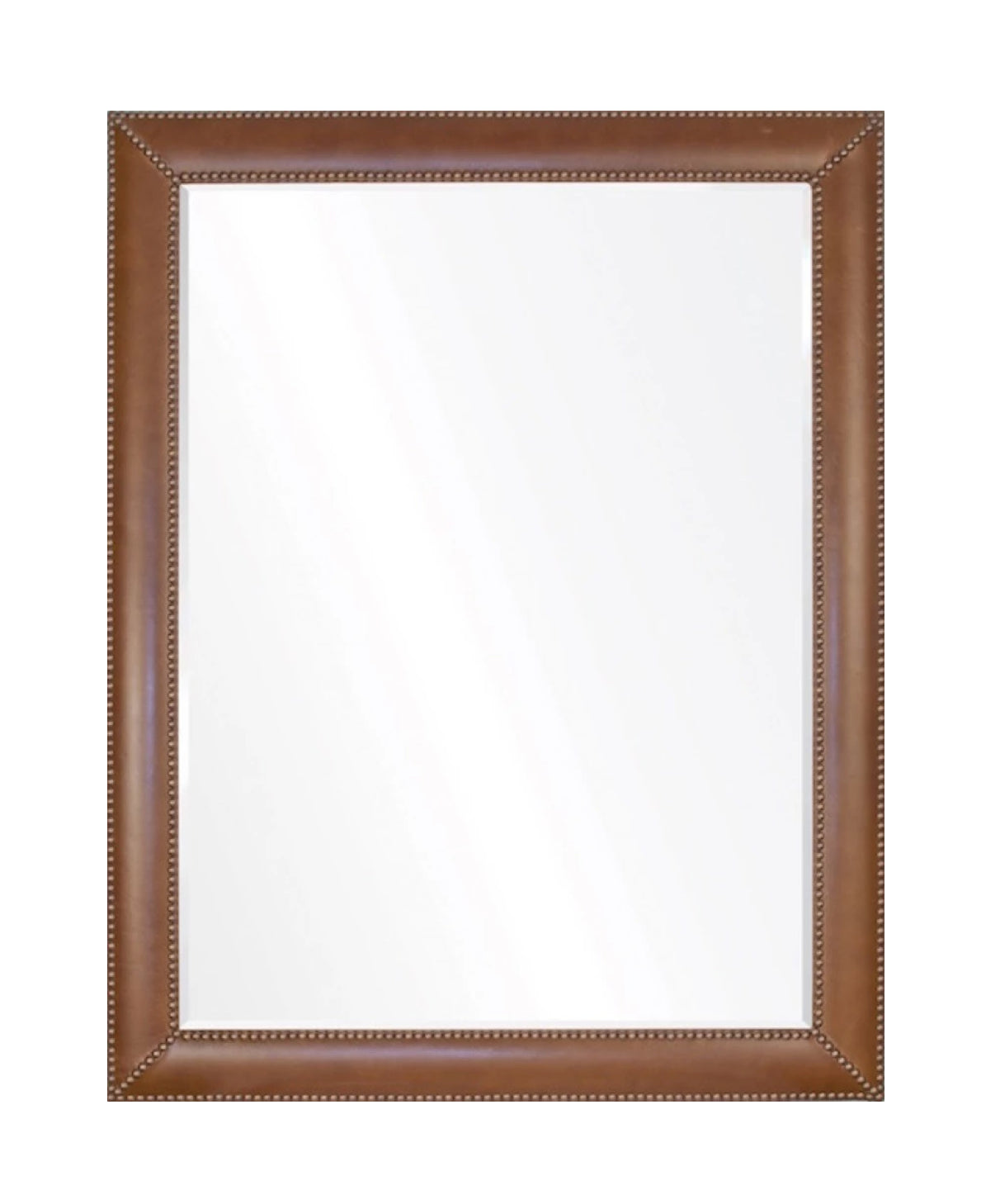 Barclay Butera Brown Leather and Brass Nailhead Wall Mirror