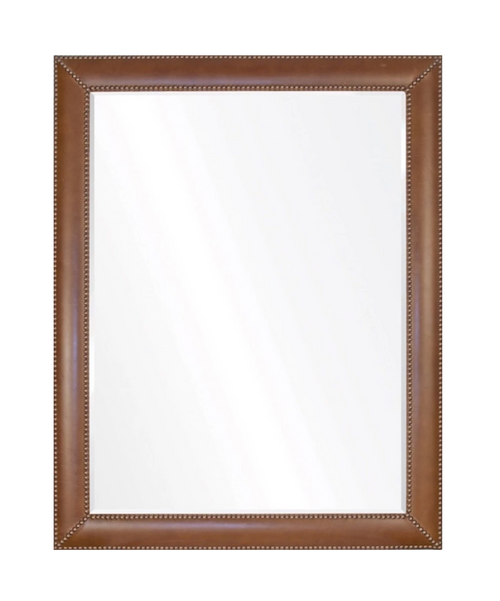 Barclay Butera Brown Leather and Brass Nailhead Wall Mirror
