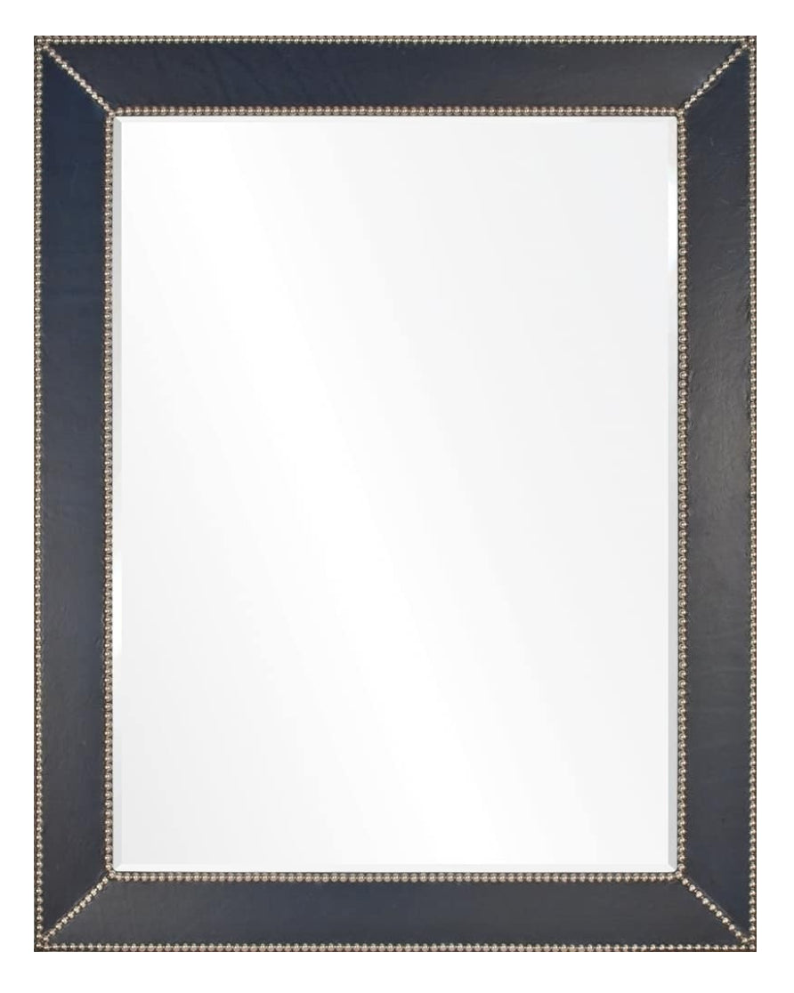 Blue Leather & Silver Nailhead Mirror by Barclay Butera