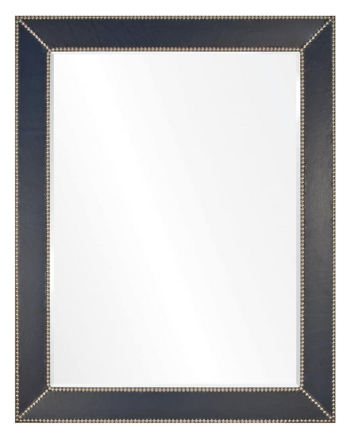 Blue Leather & Silver Nailhead Mirror by Barclay Butera