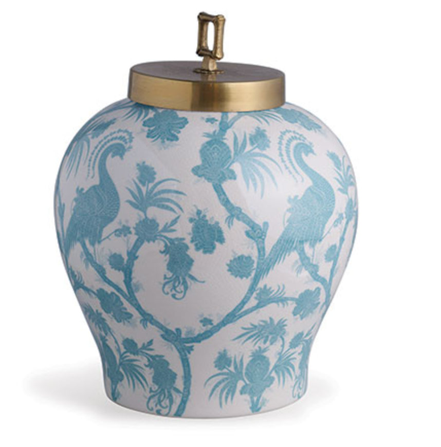Scalamandre for Port 68 Balinese Peacock Jar in Turquoise