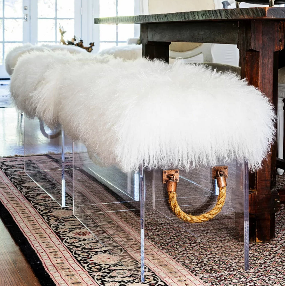 Jamie Dietrich Skinny Bella Acrylic Bench in Tibetan Fur