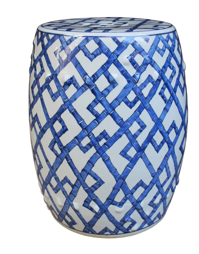 Atlee Modern Classic Blue and White Bamboo Joints Porcelain Garden Stool