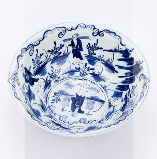 Handmade Blue and White Ceramic Decorative Bowl with Landscape Scene Design