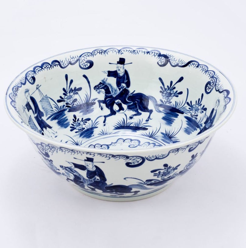 Handmade Blue and White Ceramic Decorative Bowl with Landscape Scene Design