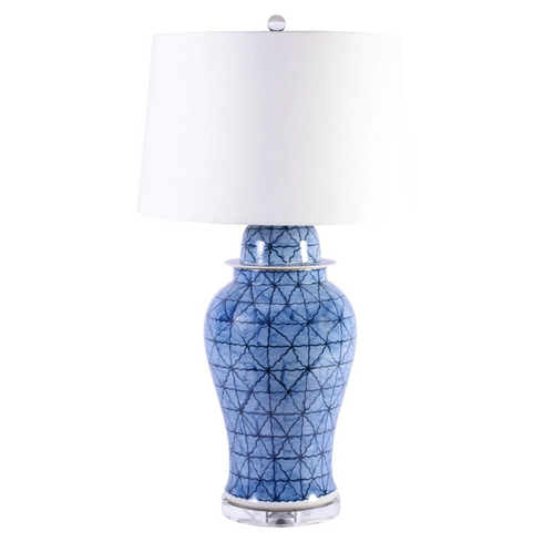 Legend of Asia Blue & White Porcelain Chess Grids Table Lamp