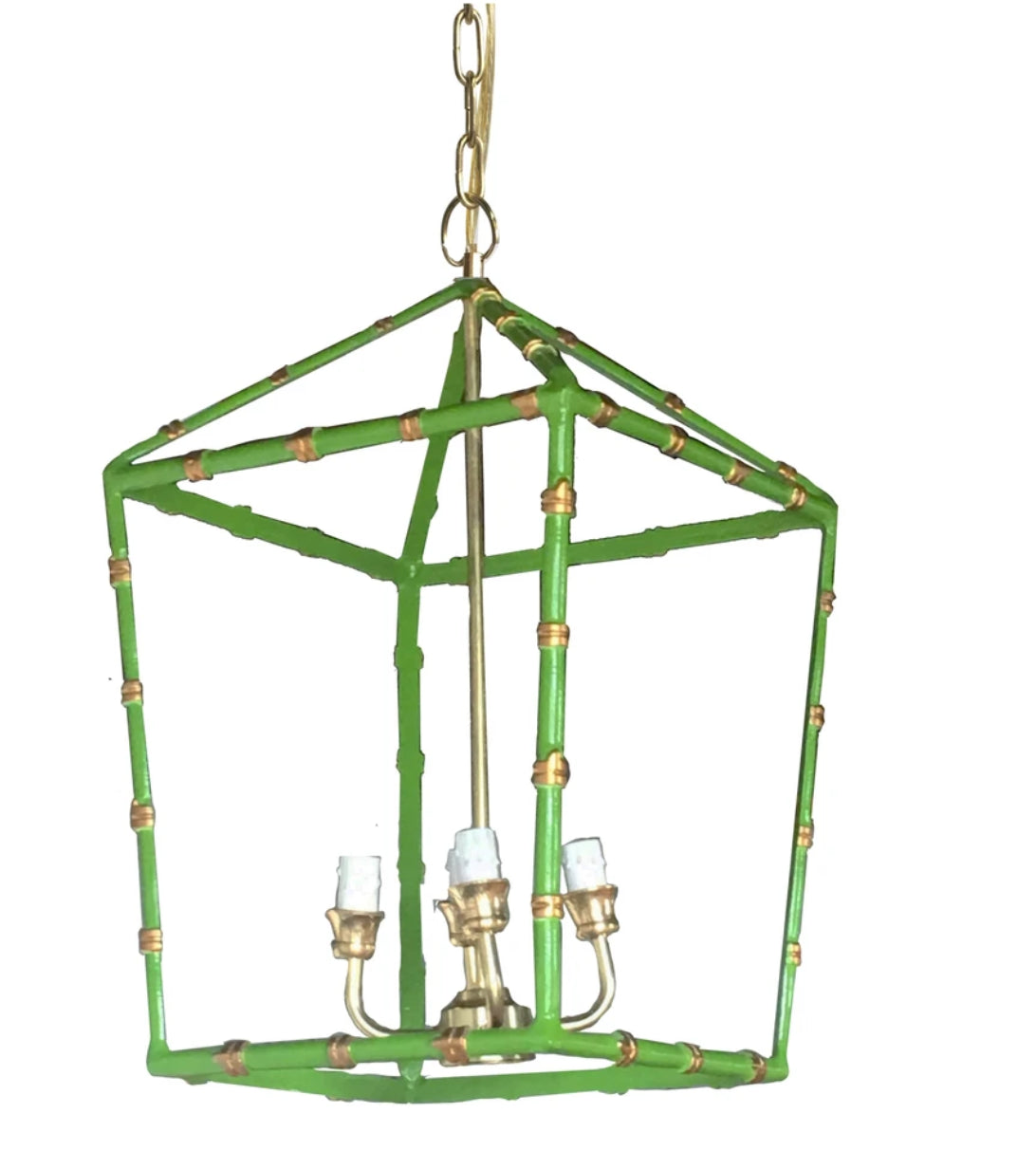 Dana Gibson Bamboo Lantern Chandelier in Green