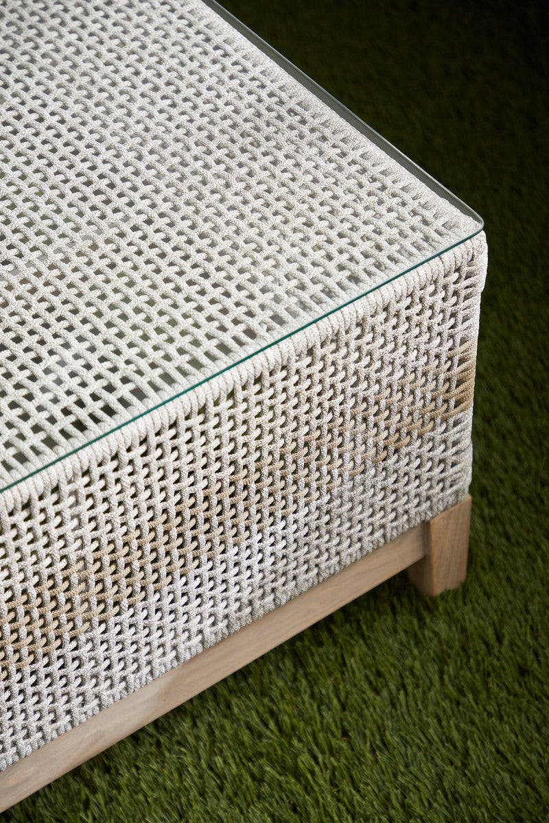 Essentials for Living Tapestry Outdoor Coffee Table in Taupe & White Rope and Gray Teak
