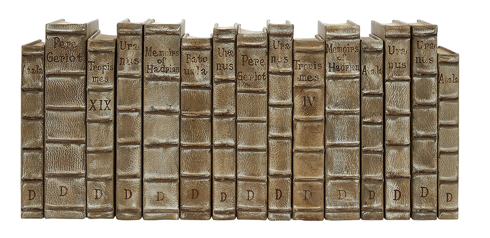 Antique Gray Leather Bound Decorative Books in Antique Gray, Set of 15