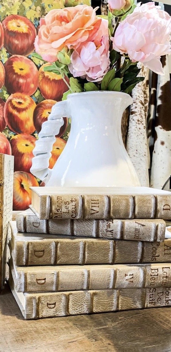 Antique Gray Leather Bound Decorative Books in Antique Gray, Set of 15