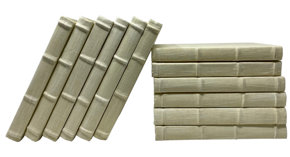 Linen Bound Decorative Books in Ivory by E Lawrence, Set of 12