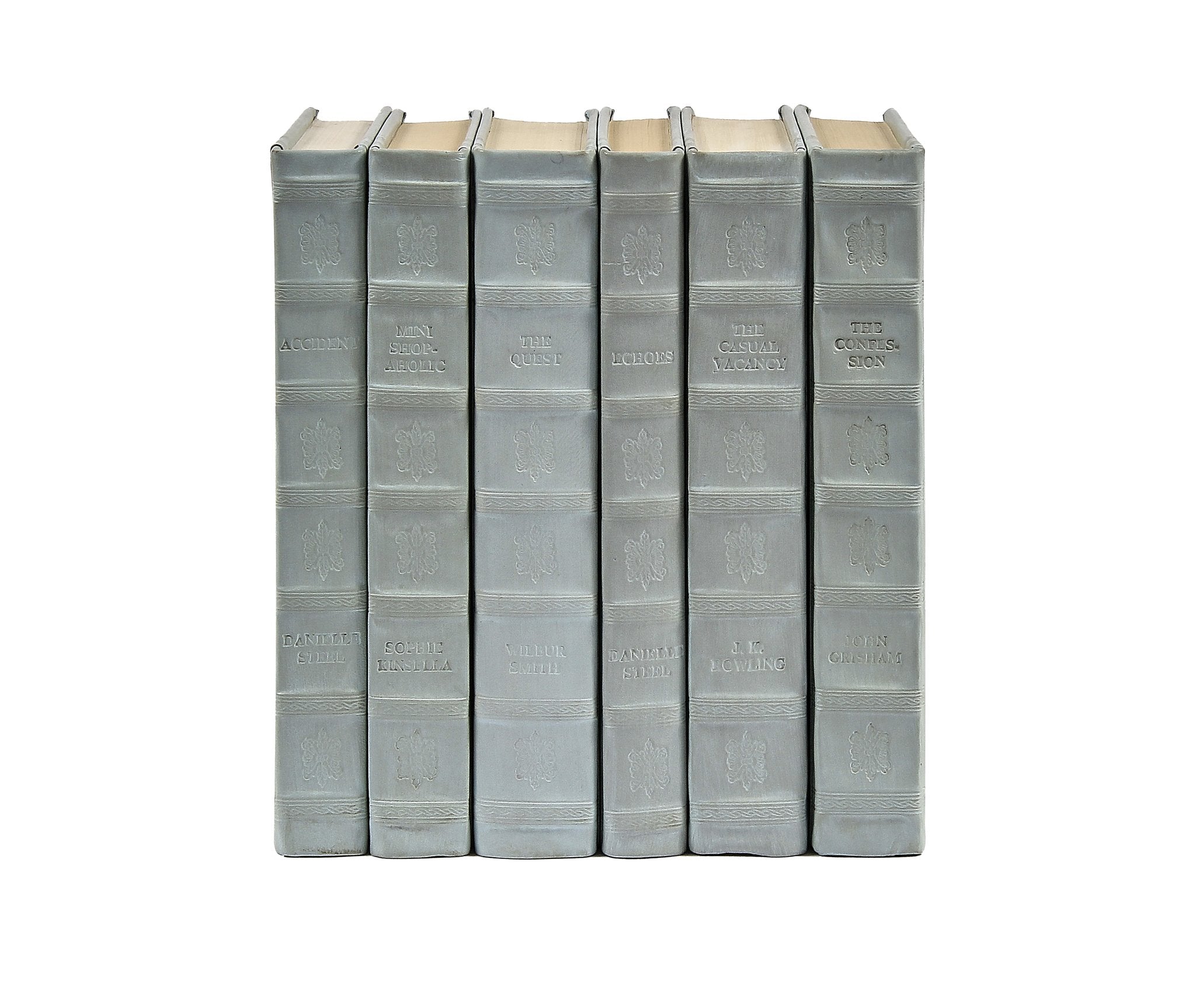 Set of 6 Light Blue Leather Bound Decorative Books  by E Lawrence