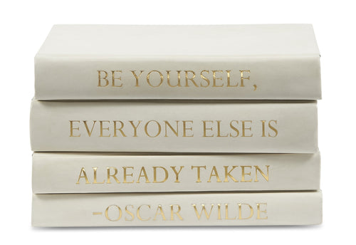 E Lawrence Stack of 4 Leather Books with Oscar Wilde Quote