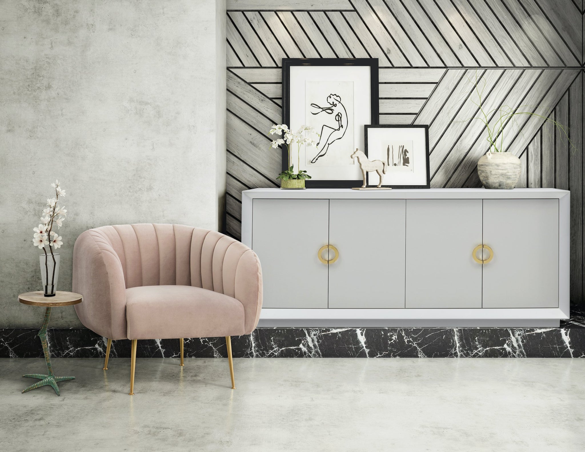 Pink Channeled Accent Chair by Urbia