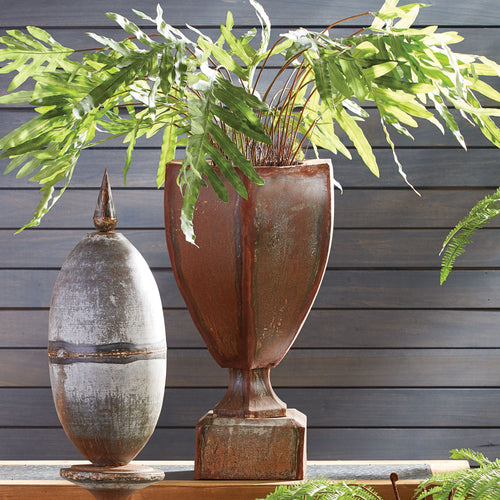 Weathered Metal Tapered Square Urn