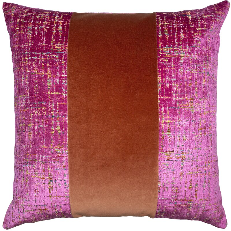 Vagabond Fuchsia Shrimp Band Pillow by Square Feathers