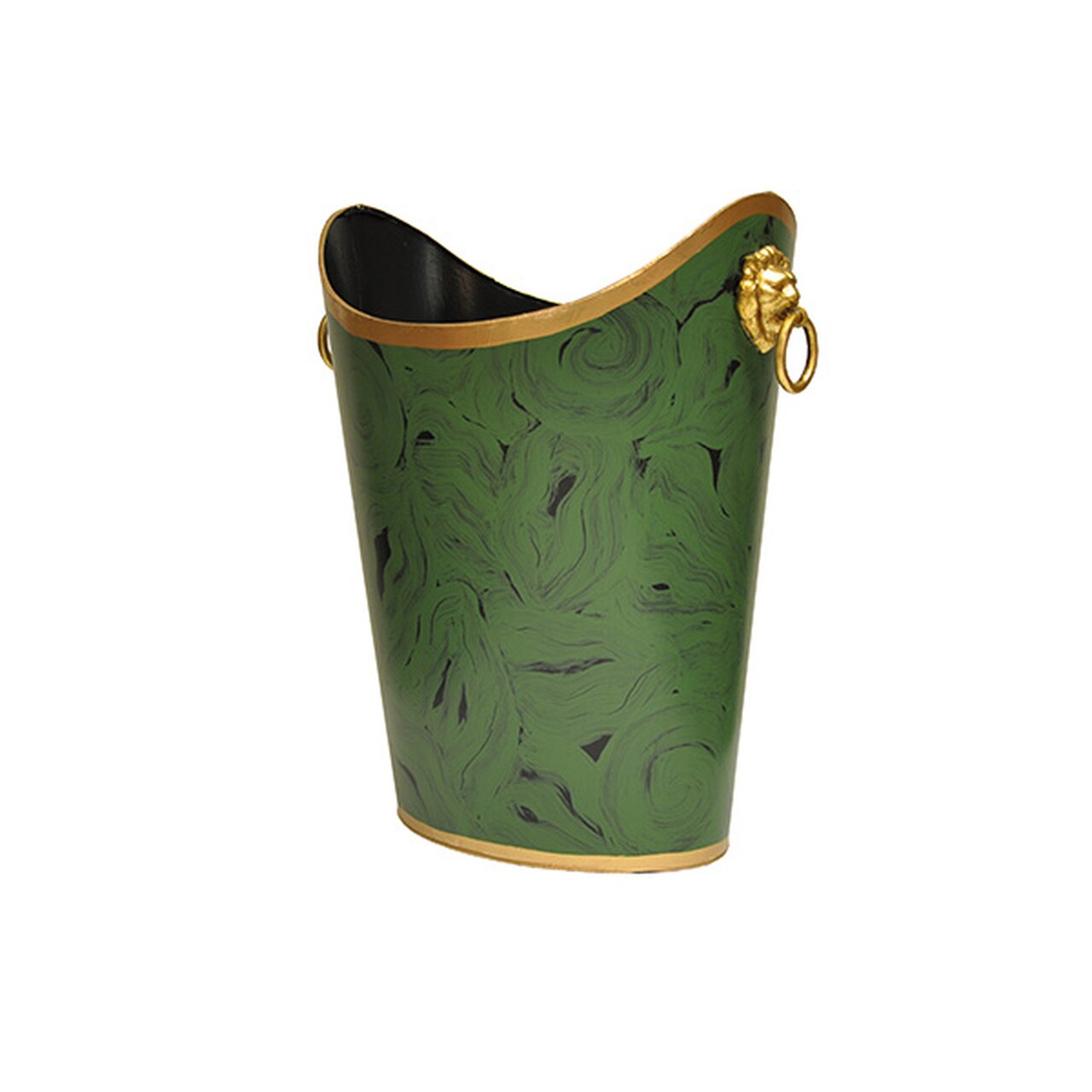 Worlds Away Wastebasket with Gold Lion Handles