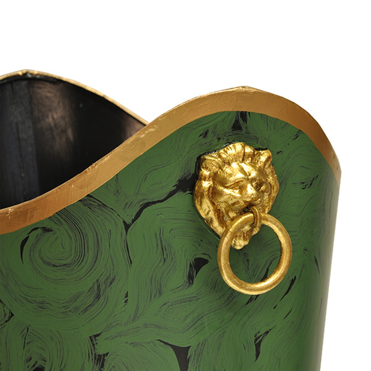 Worlds Away Modern Wastebasket with Gold Handles