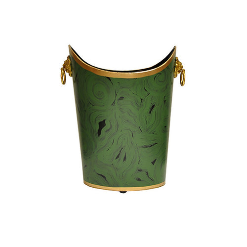 Worlds Away Wastebasket with Gold Lion Handles
