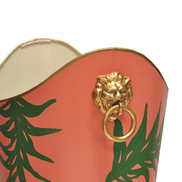 Worlds Away Wastebasket with Gold Lion Handles