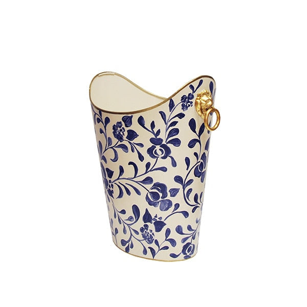 Worlds Away Modern Wastebasket with Gold Handles
