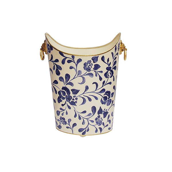 Worlds Away Modern Wastebasket with Gold Handles