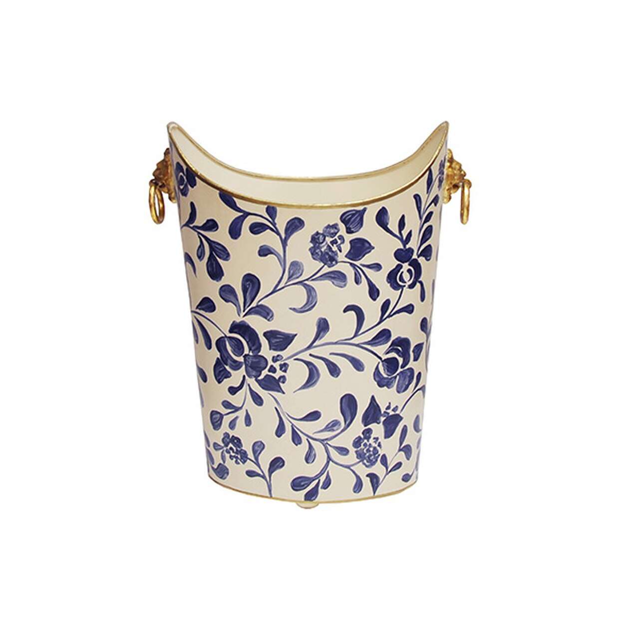 Worlds Away Wastebasket with Gold Lion Handles