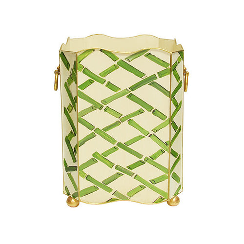 Worlds Away Lion Handles Square Wastebasket in Bamboo