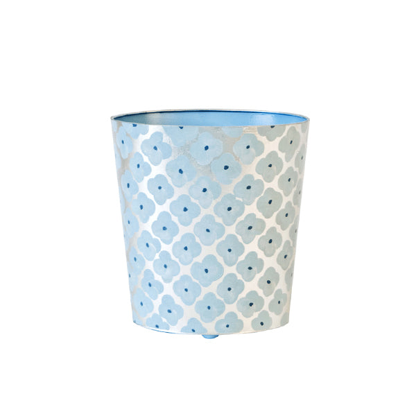 Worlds Away Oval Wastebasket, Blue and Silver
