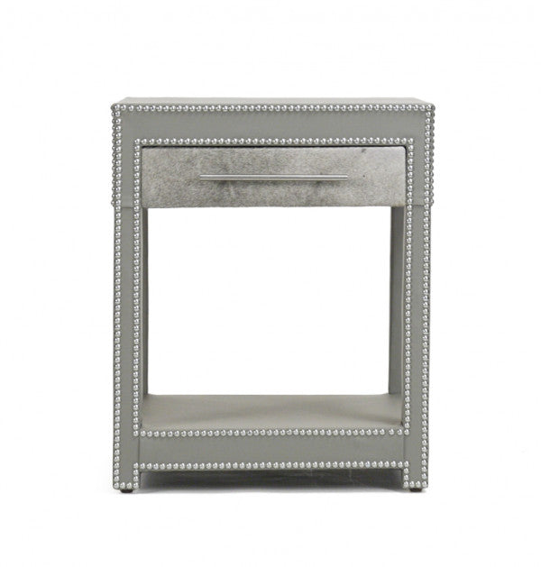 Zentique Austria Nightstand Grey Vinyl/Grey Cowhide