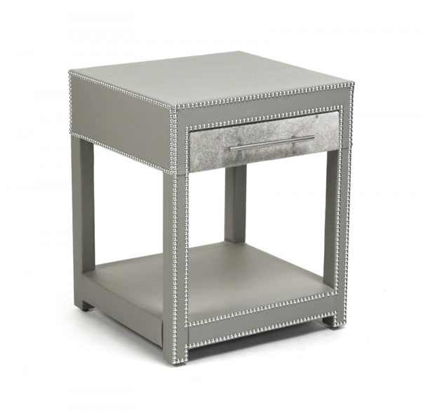Zentique Austria Nightstand Grey Vinyl/Grey Cowhide