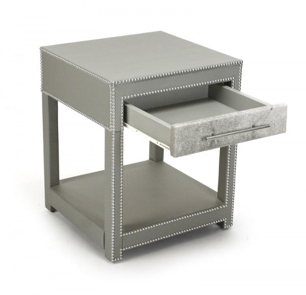 Zentique Austria Nightstand Grey Vinyl/Grey Cowhide