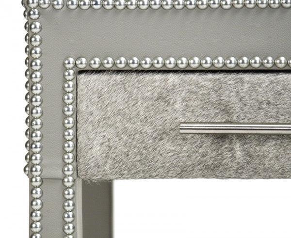 Zentique Austria Nightstand Grey Vinyl/Grey Cowhide