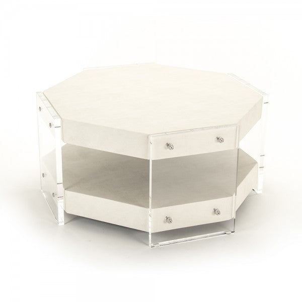 Zentique Acel Octagon Coffee Table Teton Arctic White White Vinyl