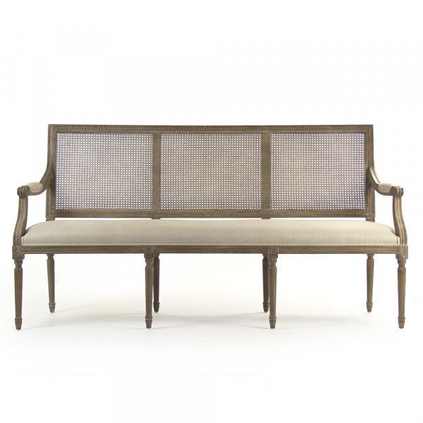 Zentique Louis Cane Back Bench Natural Linen