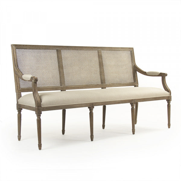 Zentique Louis Cane Back Bench Natural Linen