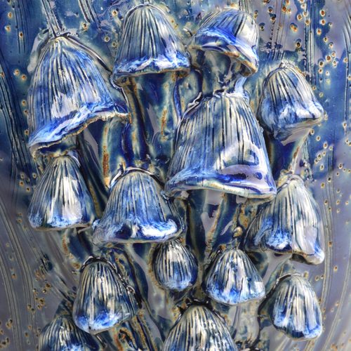 Currey & Company 10" Conical Mushrooms Dark Blue Vase