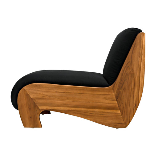 Noir Portofino Chaise, Teak With Black Cotton