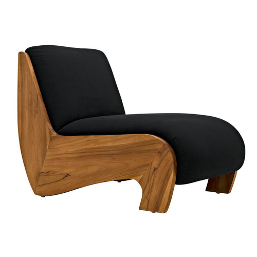 Noir Portofino Chaise, Teak With Black Cotton