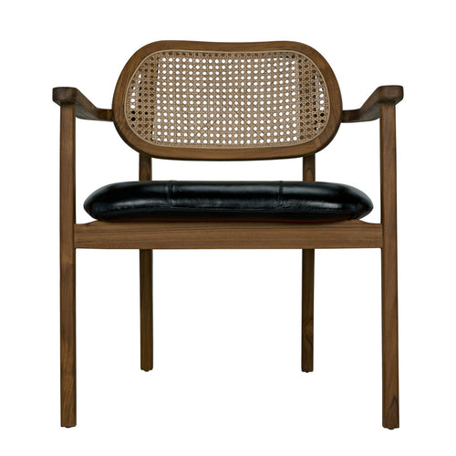 Noir Tolka Chair, Teak With Leather Seat