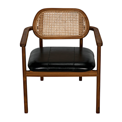 Noir Tolka Chair, Teak With Leather Seat